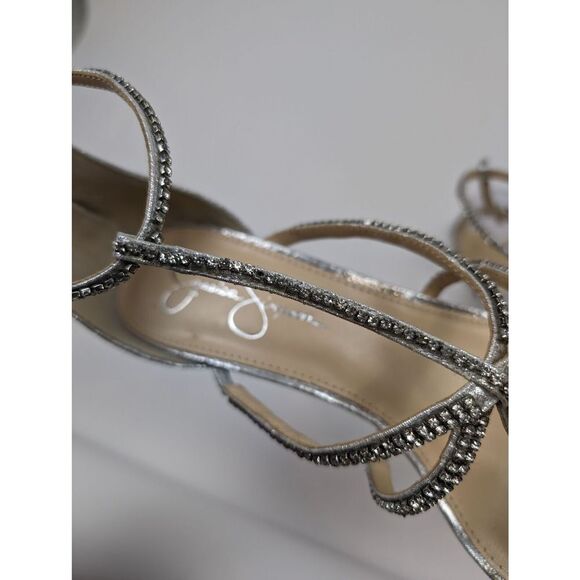 Jessica Simpson Sidra Strappy Sandals in Silver Sparking Crystals Stiletto Heels - Picture 6 of 9